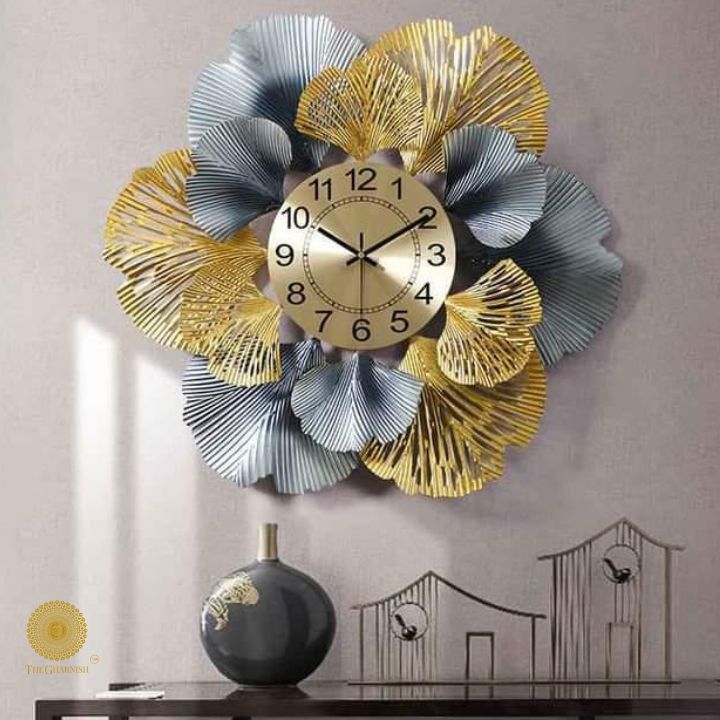 Metallic Flower Wall Clock (24 Inches) - The Gharnish - A Unit of Satkala Creations