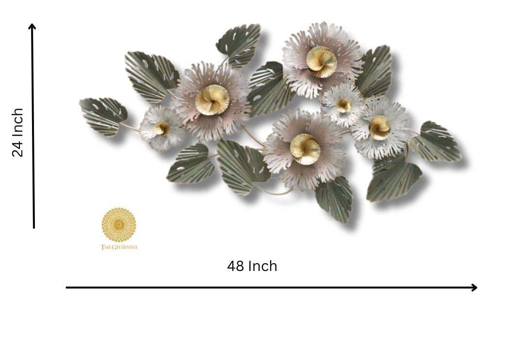 Metallic Gold Foil Flower Wall Accent (48x24 Inches) - The Gharnish - A Unit of Satkala Creations