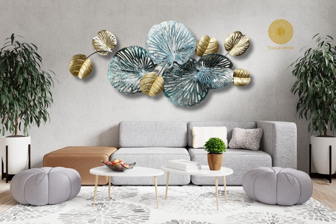Lotus Leaf Metallic Wall Art - 48 x 21 Inches - The Gharnish - A Unit of Satkala Creations
