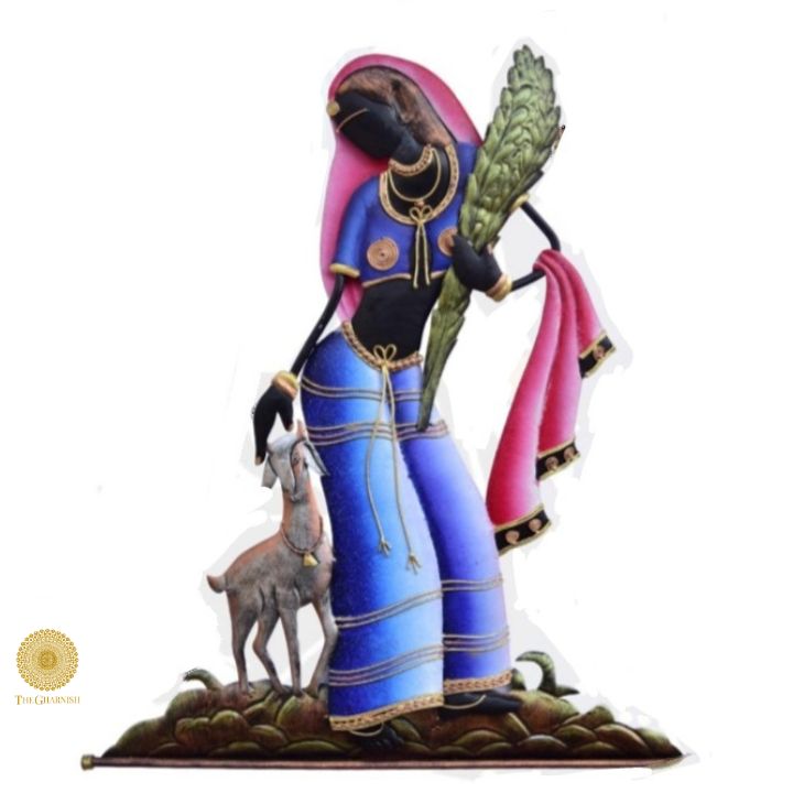Metallic Wall Art - Women With Goat (9 x 16 Inches) - The Gharnish - A Unit of Satkala Creations