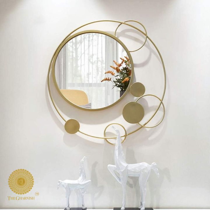 Stylish Golden Circles Wall Mirror (32 Inches Dia) - The Gharnish - A Unit of Satkala Creations