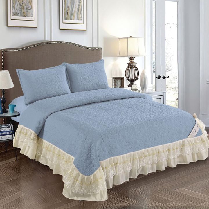 Royal Elegance Designer Quilted Bedcover with Frill & Lace Detailing - The Gharnish - A Unit of Satkala Creations
