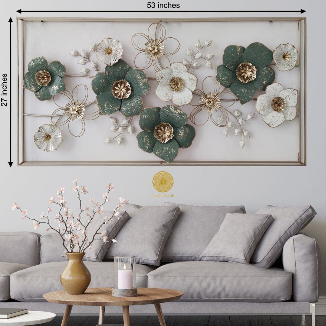 Premium Metallic Flower and Petal Frame Wall Art - 48 x 24 Inches - The Gharnish - A Unit of Satkala Creations