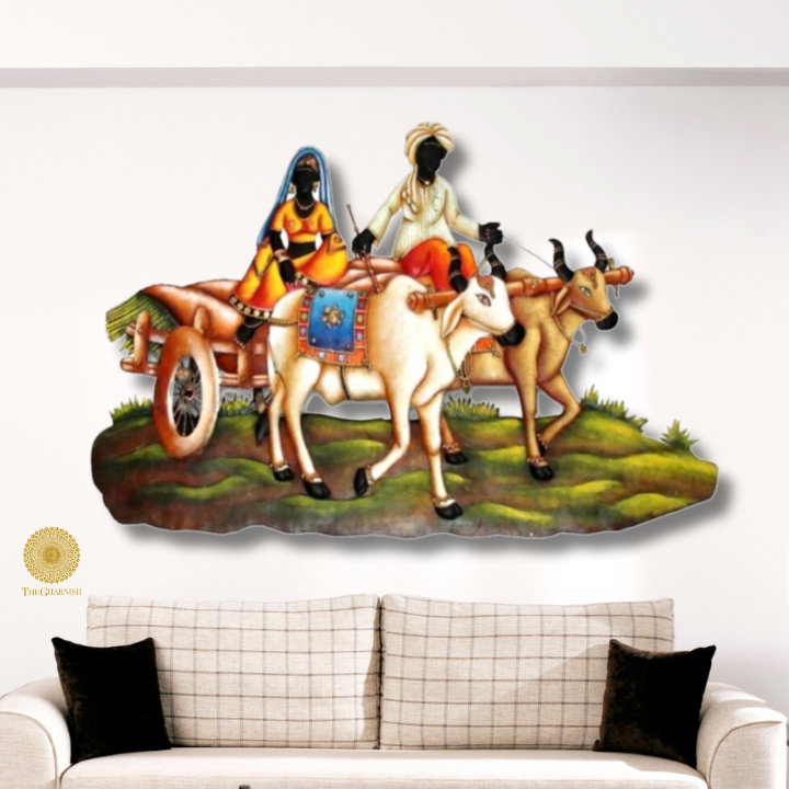 Village Bullock Cart Metallic Wall Art (24 x 18 Inches) - The Gharnish - A Unit of Satkala Creations