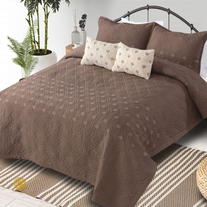 Beautiful Embrodeiry Croma Quilted Bedcover Set - The Gharnish - A Unit of Satkala Creations
