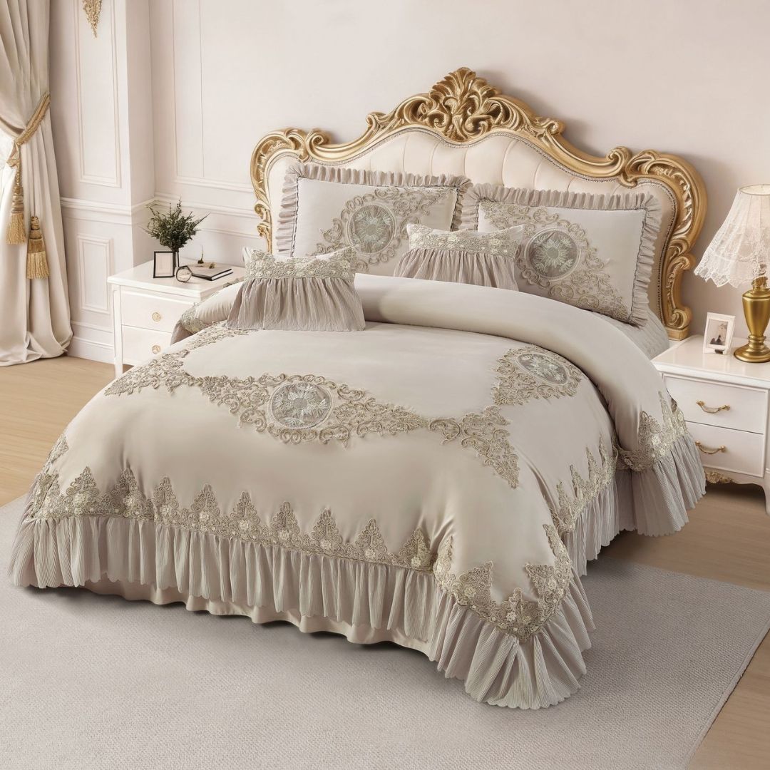 Amira Luxury Quilted Lace Bedcover & Comforter Set