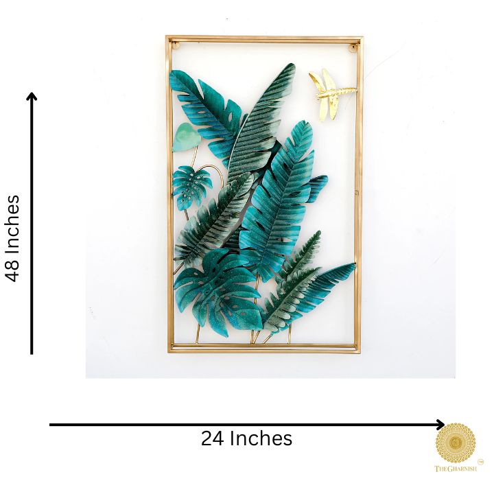 Metallic Framed Leaf Wall Art (24x48 Inches) - The Gharnish - A Unit of Satkala Creations
