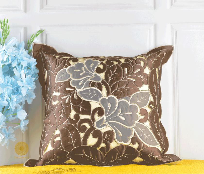 Silk Leaf Cut Work Cushion Cover- Set of 2 - The Gharnish - A Unit of Satkala Creations