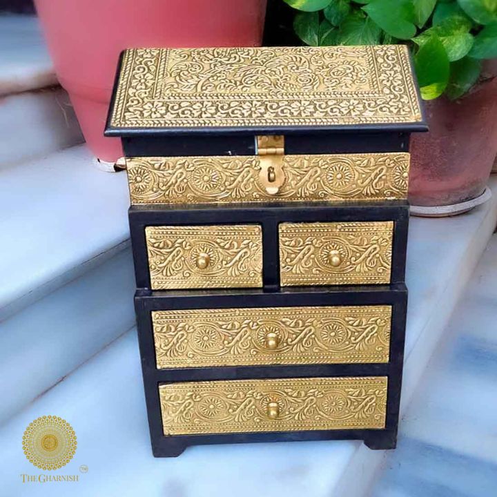 Vintage Brass Plating Jewellery Box - The Gharnish - A Unit of Satkala Creations