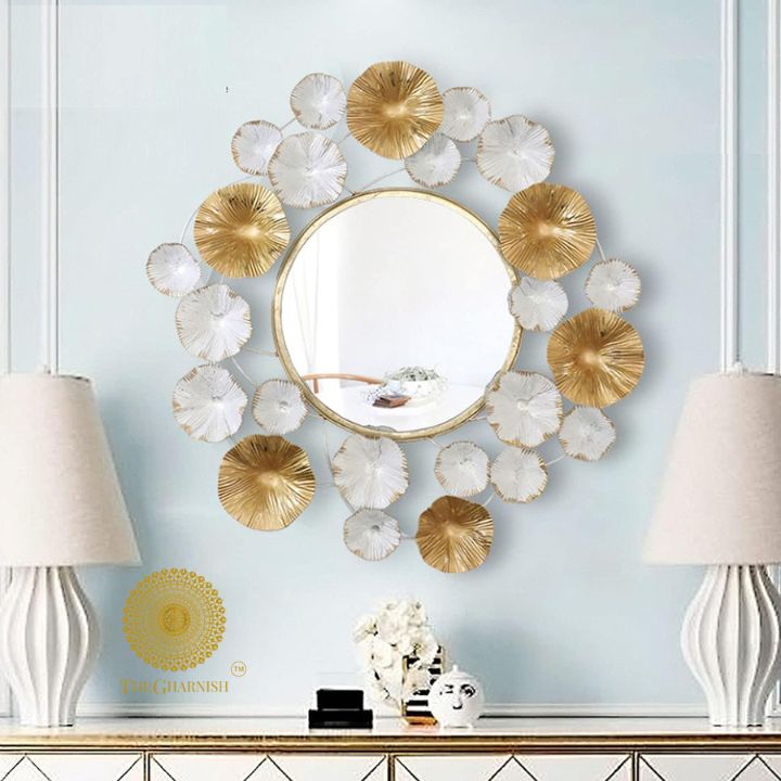 Designer Lotus Wall Mirror(27 Inches Dia) - The Gharnish - A Unit of Satkala Creations