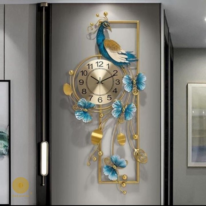 Peacock Flowers Wall Clock (47 x 21 Inches Approx) - The Gharnish - A Unit of Satkala Creations