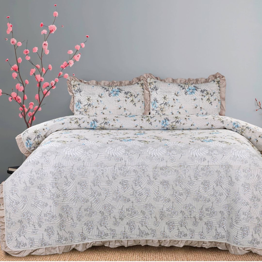 Benzo 3 Pcs Premium Cotton Quilted Bedding Set - The Gharnish - A Unit of Satkala Creations