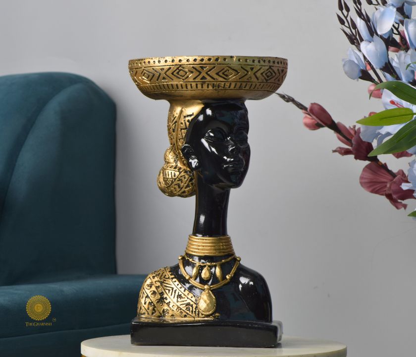 African Lady Platter Cum Statue - The Gharnish - A Unit of Satkala Creations