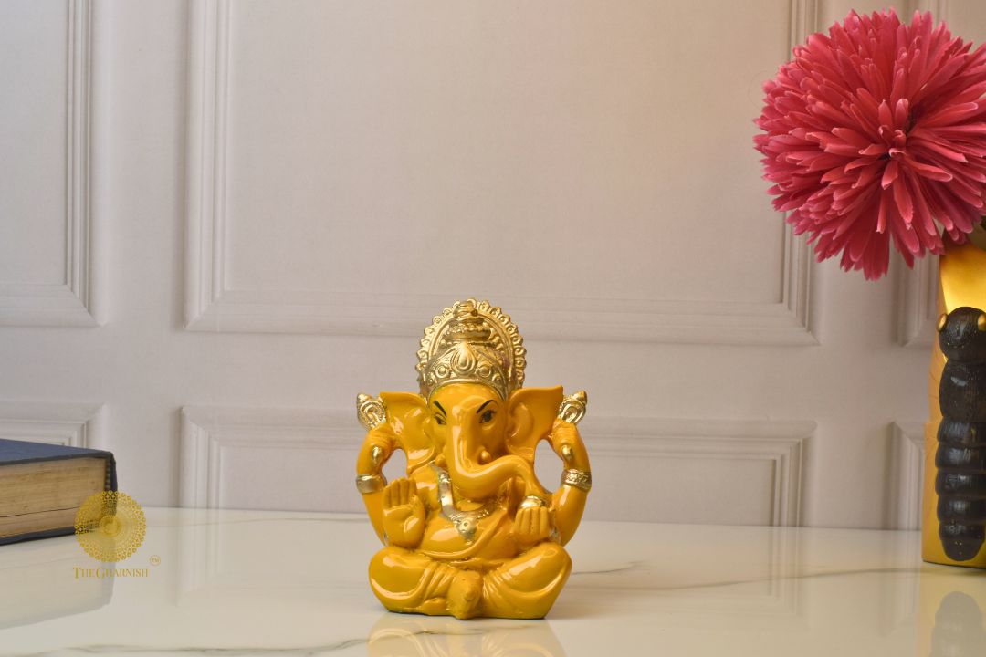 Mini Ganesha Statue - Yellow - The Gharnish - A Unit of Satkala Creations
