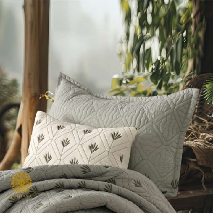Beautiful Embrodeiry Croma Quilted Bedcover Set - The Gharnish - A Unit of Satkala Creations
