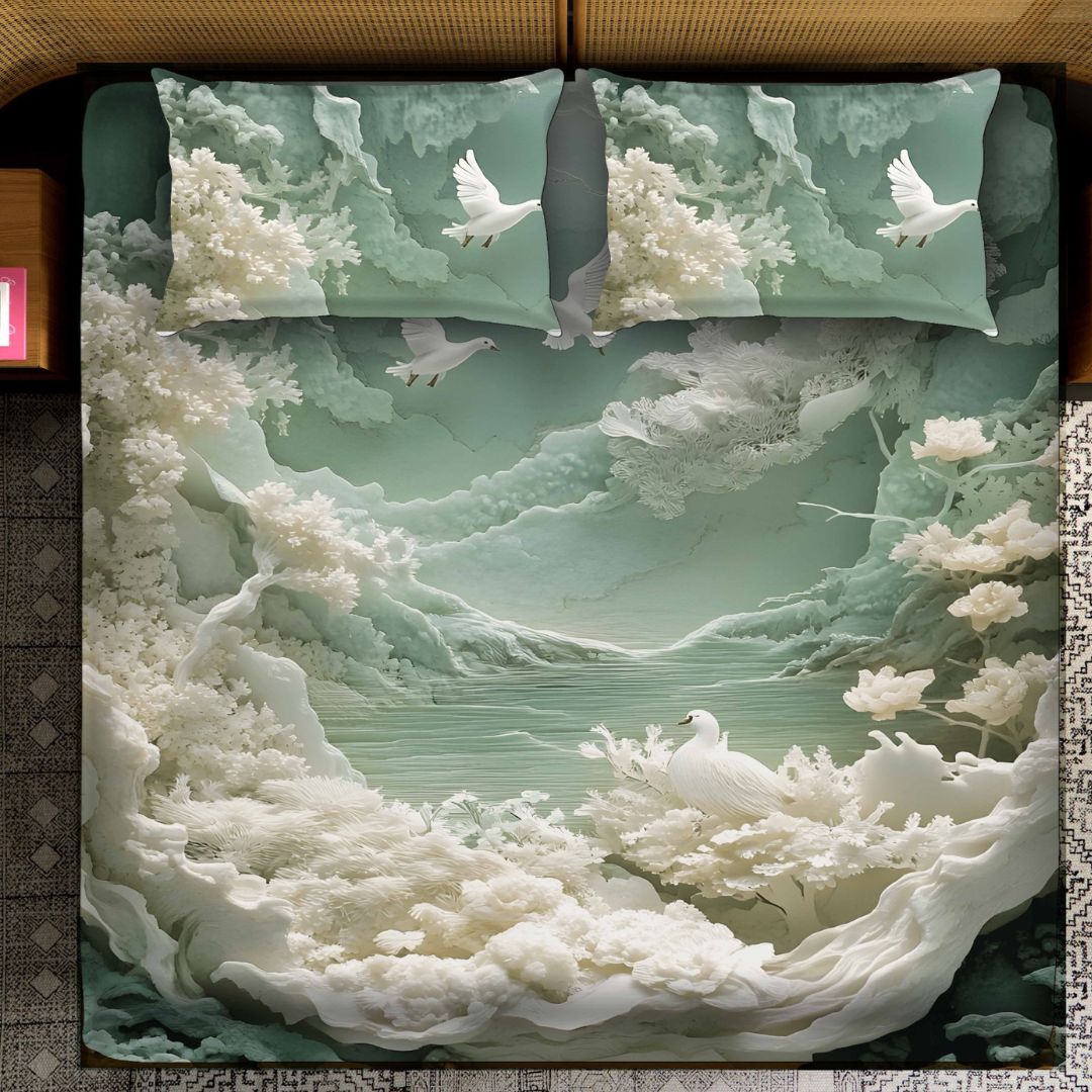 Eternal Blossom 7D Print Bedsheet Set - The Gharnish - A Unit of Satkala Creations