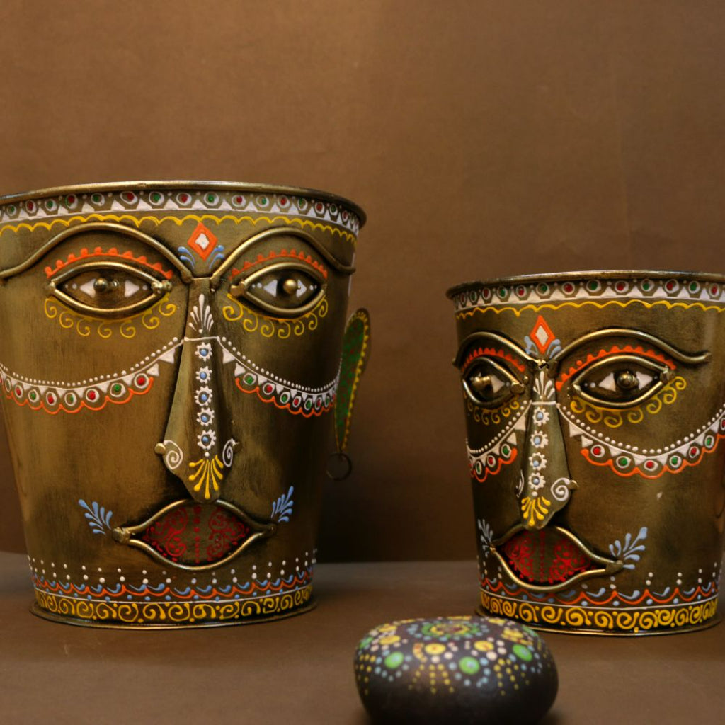 Iron Painted Bucket Planter Set of 2 - The Gharnish - A Unit of Satkala Creations