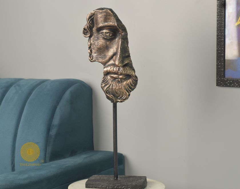 Roman Half Face Man Statue (6x22 Inches) - The Gharnish - A Unit of Satkala Creations