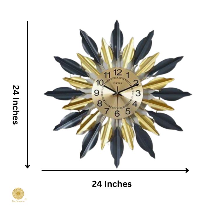 Premium Leaf Flower Metallic Wall Clock (24 Inches Dia) - The Gharnish - A Unit of Satkala Creations