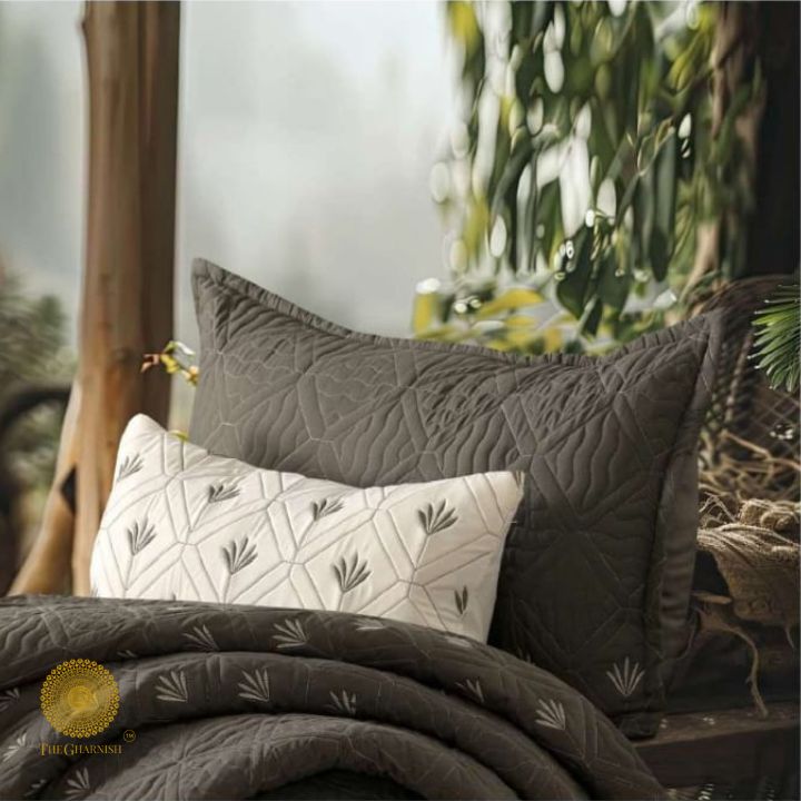 Beautiful Embrodeiry Croma Quilted Bedcover Set - The Gharnish - A Unit of Satkala Creations