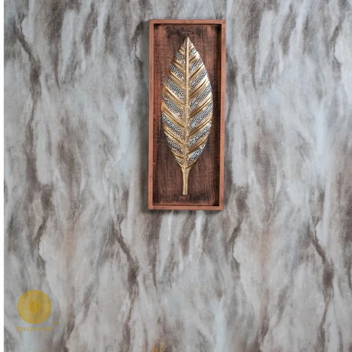Wooden Frame Single Leaf Wall Art (8x20 Inches) - The Gharnish - A Unit of Satkala Creations