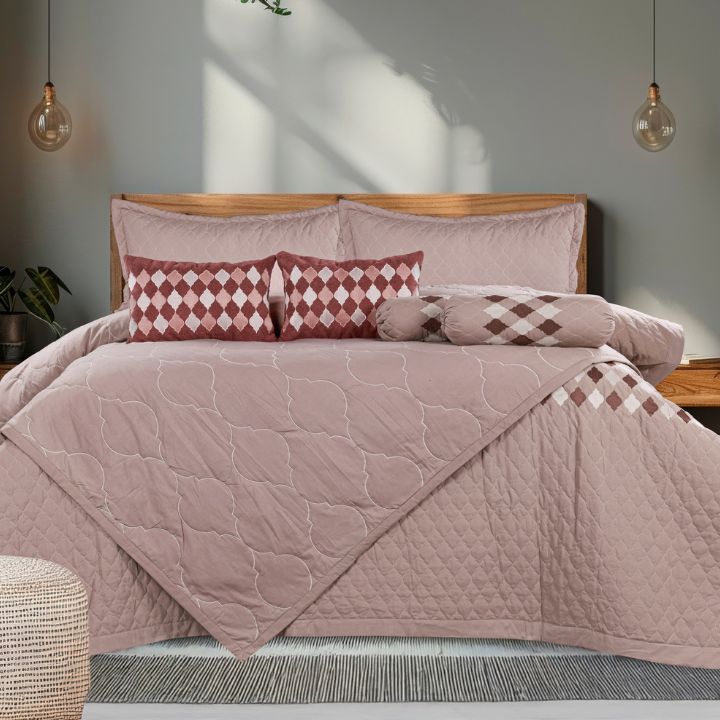 Moroccan Luxury Bedspread Set with Argyle Cushion Covers – 8 Pcs Quilted Comforter Set - The Gharnish - A Unit of Satkala Creations