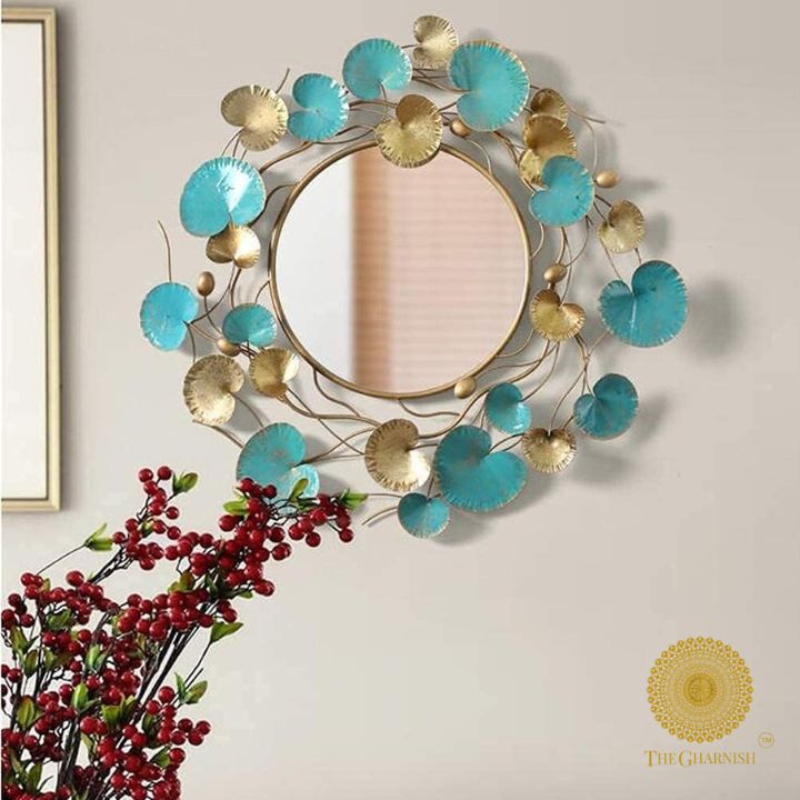 Designer Lotus Wall Mirror(27 Inches Dia) - The Gharnish - A Unit of Satkala Creations