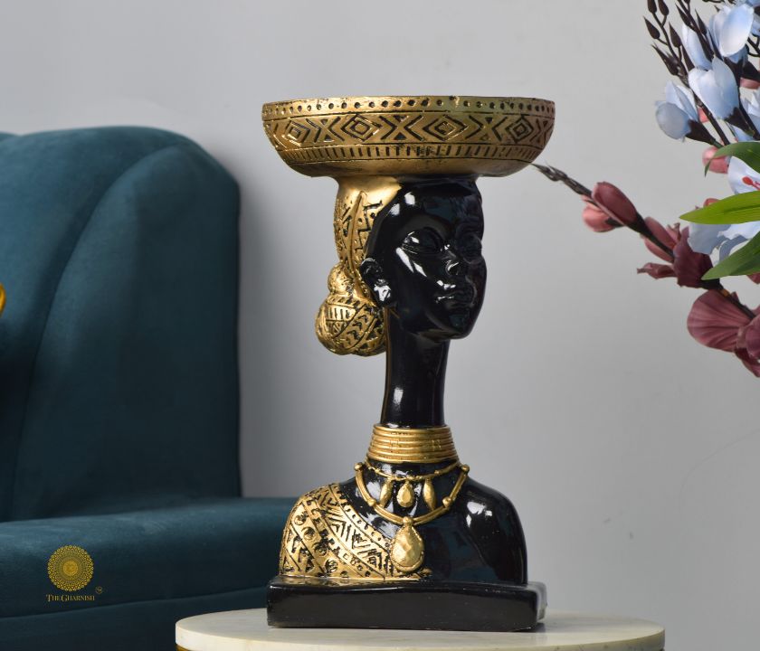 African Lady Platter Cum Statue - The Gharnish - A Unit of Satkala Creations