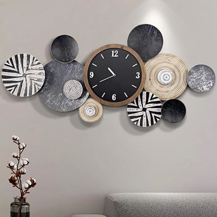 Artsitic Black Abstract Circles Wall Clock (48x22 Inches) - The Gharnish - A Unit of Satkala Creations