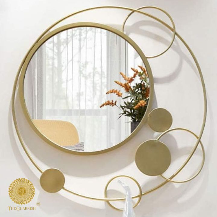 Stylish Golden Circles Wall Mirror (32 Inches Dia) - The Gharnish - A Unit of Satkala Creations