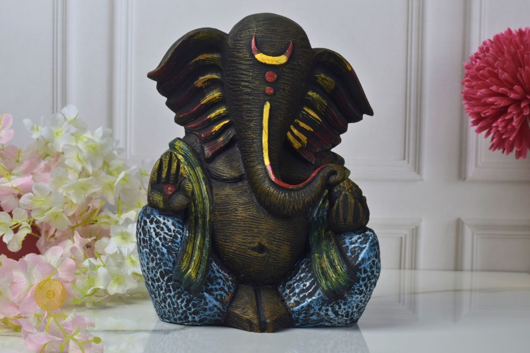 Ganpati Resin Murti - Brown (8x11 Inches) - The Gharnish - A Unit of Satkala Creations