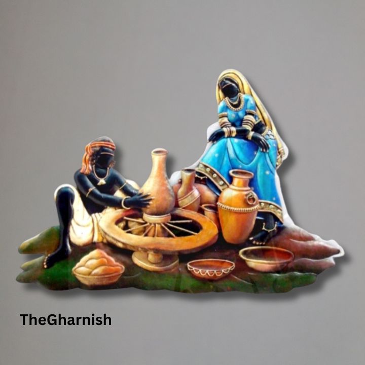 Village Handicraft Couple Rustic Wall Art ( 19 x 28 Inches ) - The Gharnish - A Unit of Satkala Creations