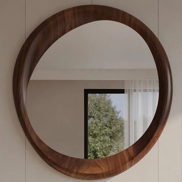 Premium Asymmetrical & Irregular Mild Century Wooden Walnut Wall Mirror- Prepaid only - The Gharnish - A Unit of Satkala Creations