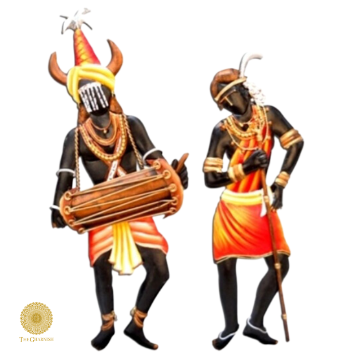 Tribal Dance Couple Metallic Wall Art ( 12 x 12 Inches ) - The Gharnish - A Unit of Satkala Creations