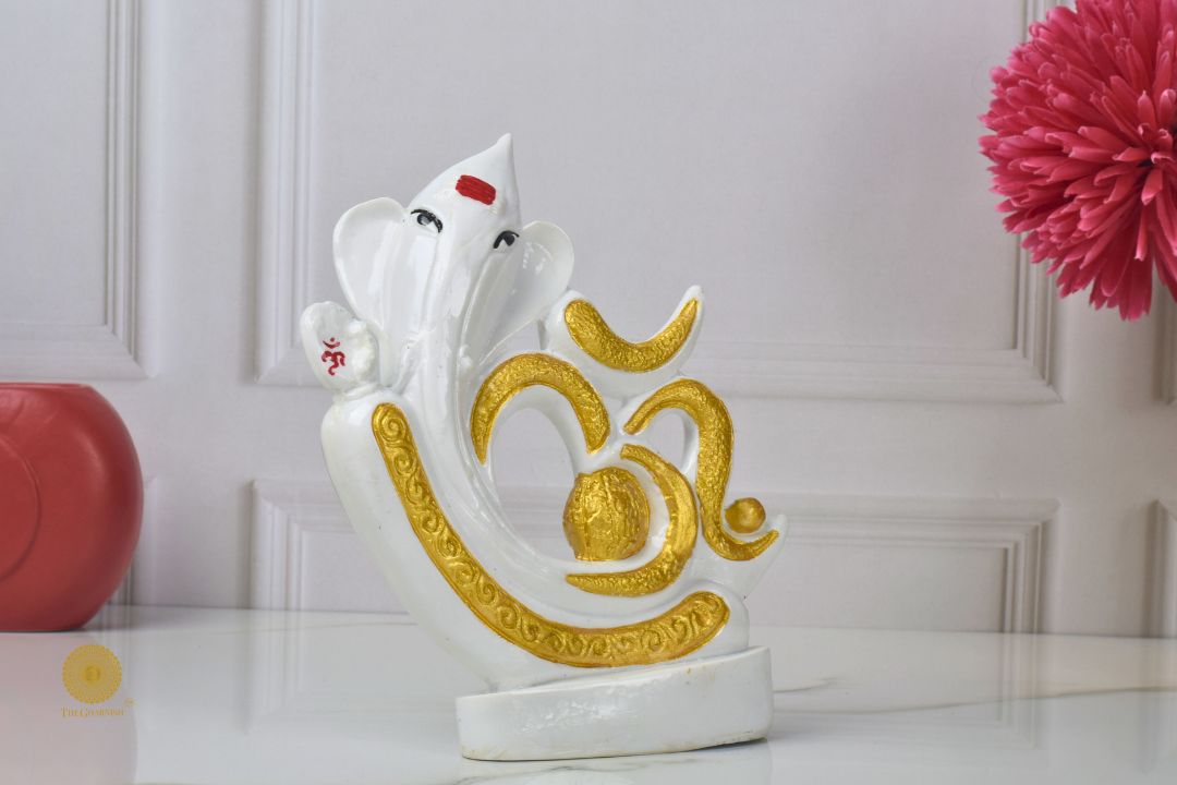 Unique White Marble Om Ganesha Statue - The Gharnish - A Unit of Satkala Creations