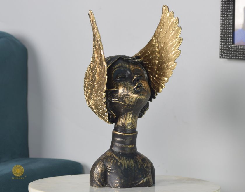 Golden Wings Angel Face Sclupture (5.5x13 Inches) - The Gharnish - A Unit of Satkala Creations