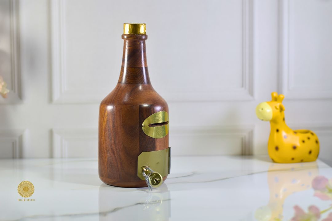 Wooden Bottle Piggy Bank - The Gharnish - A Unit of Satkala Creations