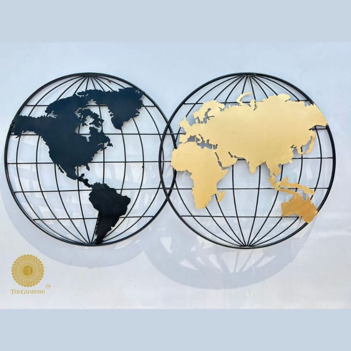 Metal World Map Wall Hanging for Home Living Room,Office,Hotel and Cafe - The Gharnish - A Unit of Satkala Creations