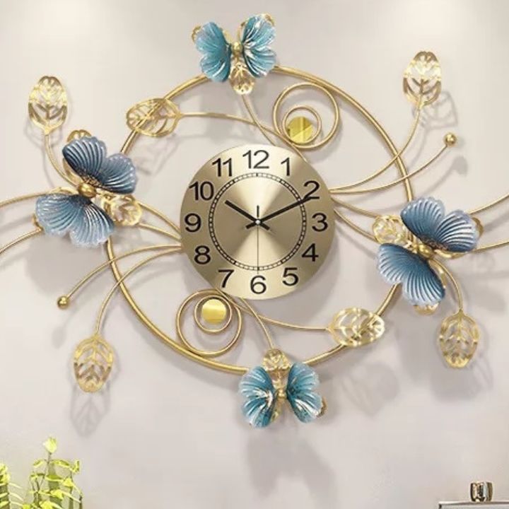 Butterfly Ring Metallic Wall Clock (48x30 Inches) - The Gharnish - A Unit of Satkala Creations