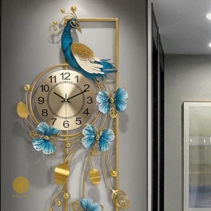 Peacock Flowers Wall Clock (47 x 21 Inches Approx) - The Gharnish - A Unit of Satkala Creations