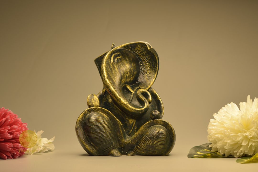 Rustic Ganesha Statue - Dark Green - The Gharnish - A Unit of Satkala Creations