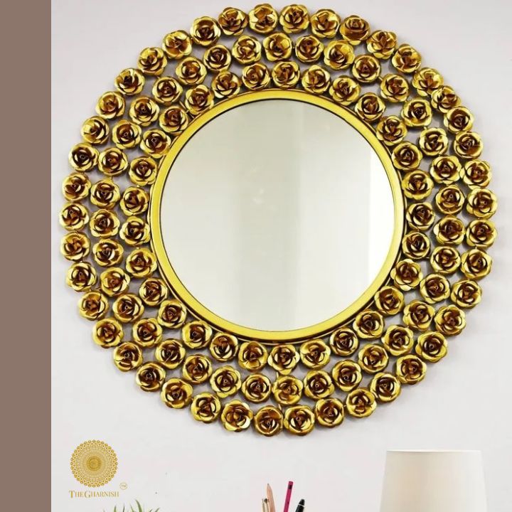 Rose Frame Metallic Wall Mirror(30 Inches Dia) - The Gharnish - A Unit of Satkala Creations