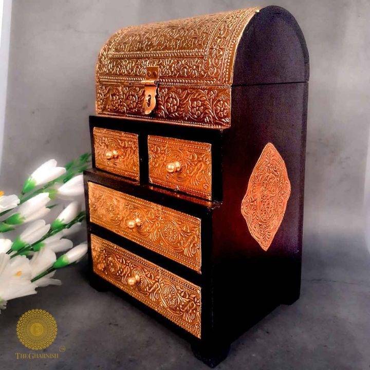 Vintage Brass Plating Jewellery Box - The Gharnish - A Unit of Satkala Creations