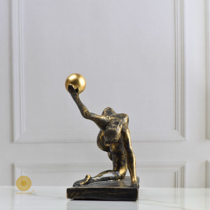 Yoga Lady With Golden Ball Figurine - The Gharnish - A Unit of Satkala Creations