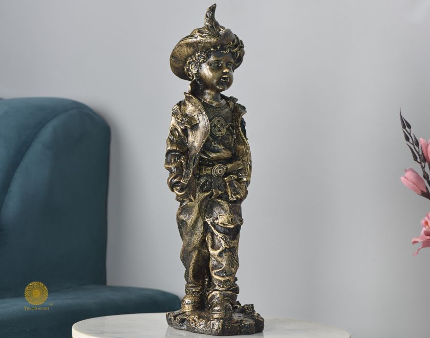 Ancient Antique Golden Boy Statue - The Gharnish - A Unit of Satkala Creations