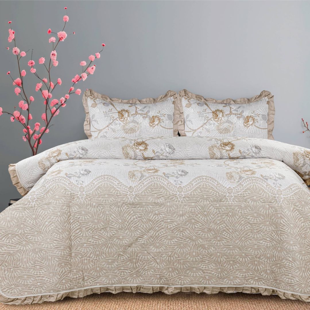 Benzo 3 Pcs Premium Cotton Quilted Bedding Set - The Gharnish - A Unit of Satkala Creations