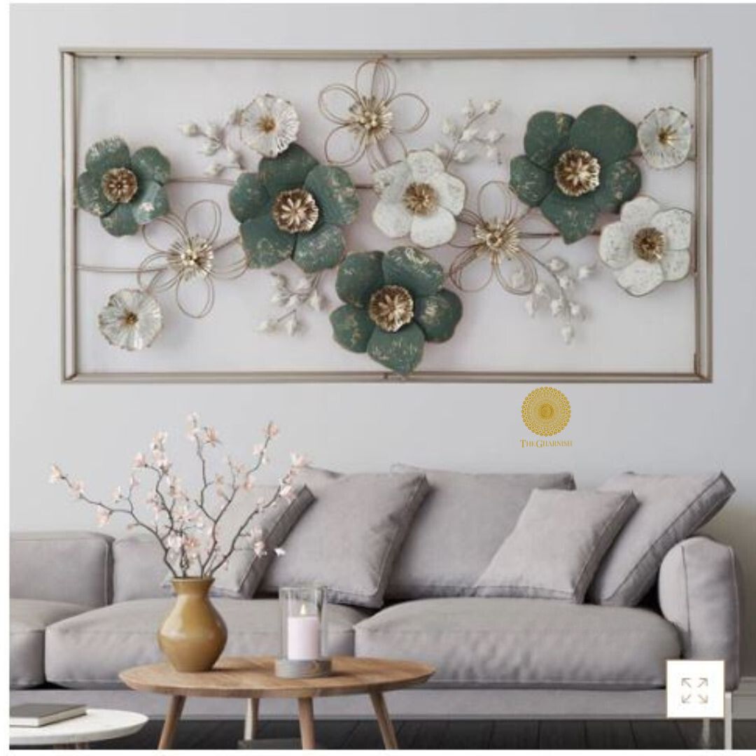 Premium Metallic Flower and Petal Frame Wall Art - 48 x 24 Inches - The Gharnish - A Unit of Satkala Creations