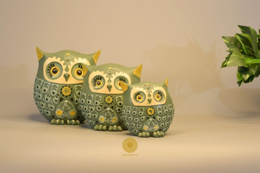Designer Owl Set of 3 Home Decor Accent - The Gharnish - A Unit of Satkala Creations
