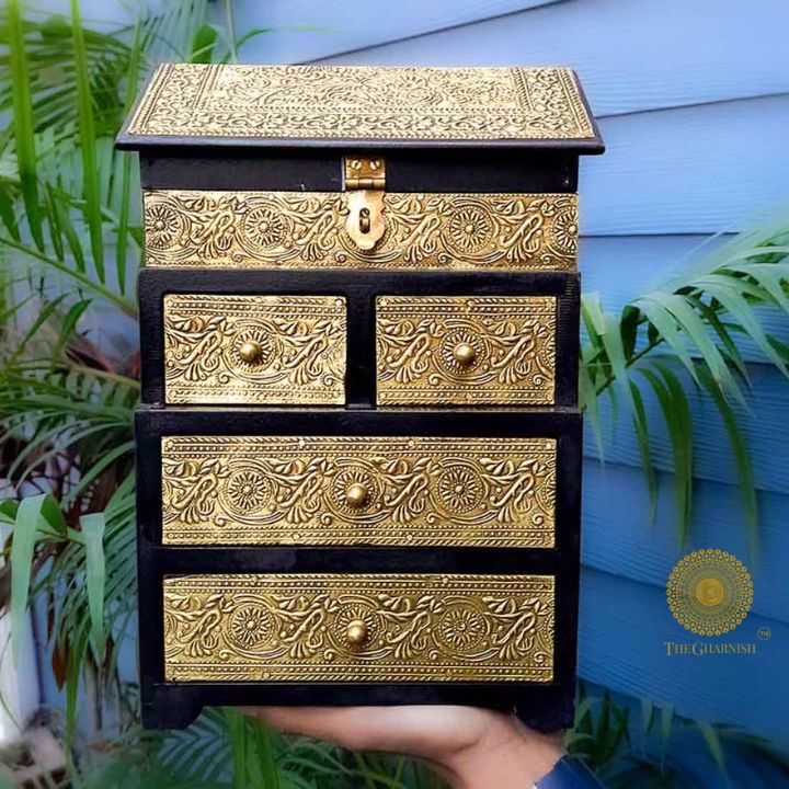 Vintage Brass Plating Jewellery Box - The Gharnish - A Unit of Satkala Creations