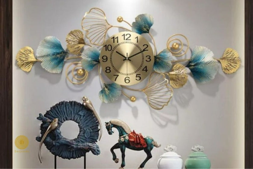 Floral Metallic Wall Hanging Clock - 48 x 18 Inches - The Gharnish - A Unit of Satkala Creations